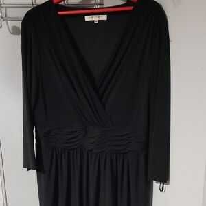 Evan Picone Black Long Sleeve Ruched Wrap Dress